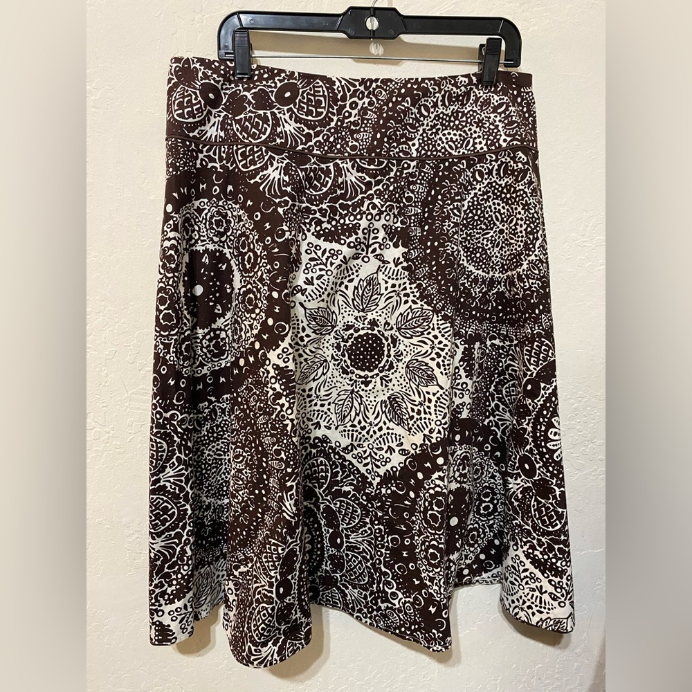 DM by Donna Moore Brown & Cream Printed Skirt XL Cotton Blend
